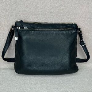 Vintage Margot Leather Convertible Crossbody/Shoulder Bag Purse-Black-2 Pockets